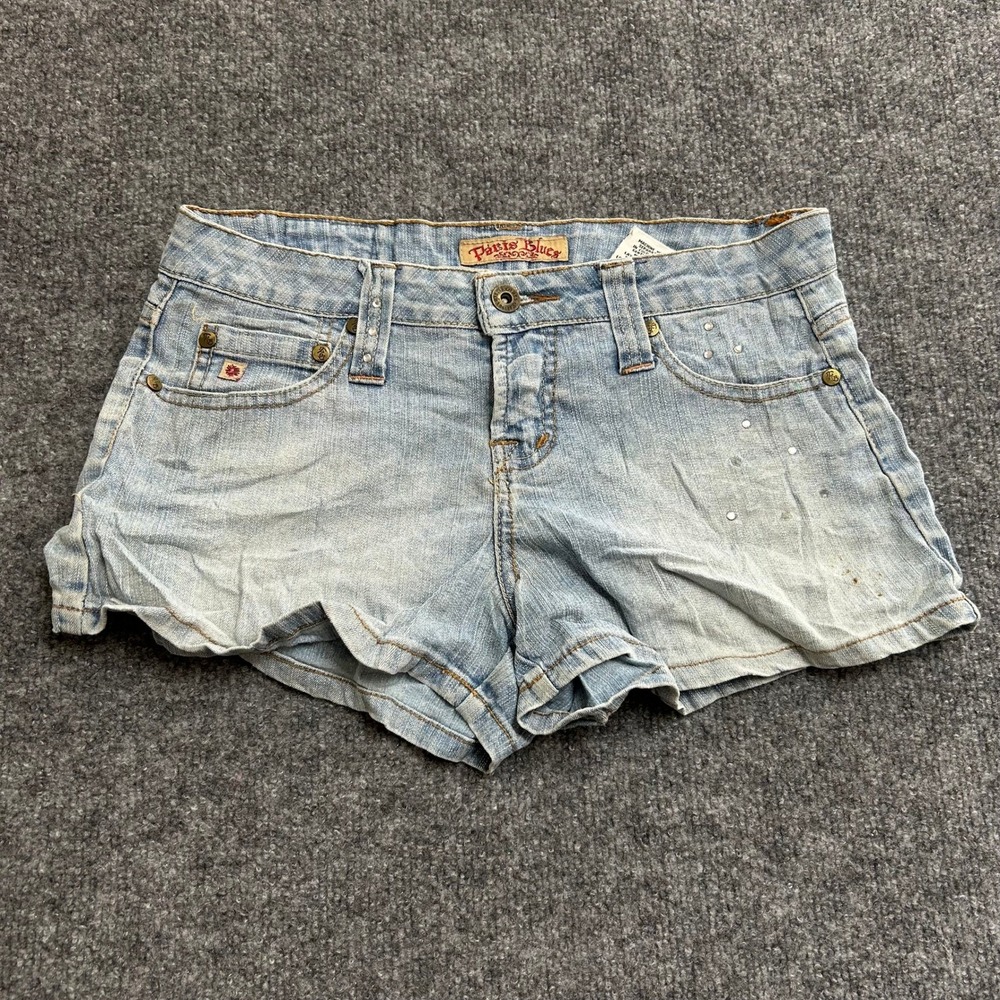 Paris Blues Shorts Womens Size 3 Light Wash Rhinestone Low Rise Y2K Denim Casual